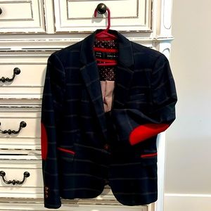 Gorgeous Zara Blazer windowpane pattern with red elbow patch